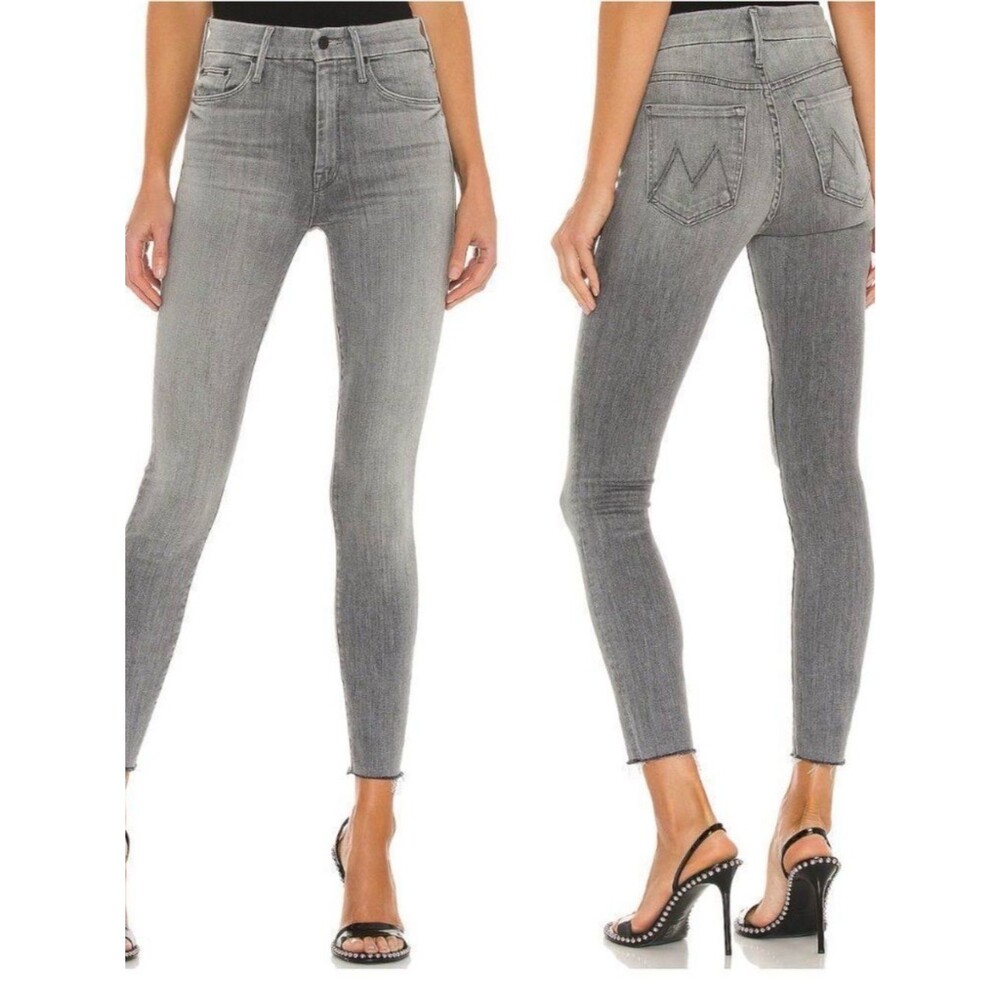 MOTHER Looker Ankle Fray Skinny Jeans Grey All Nighter Grunge Indie Sleaze 27